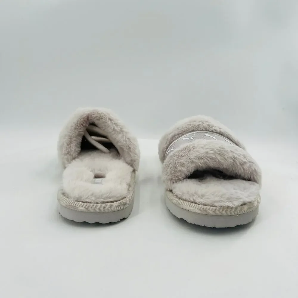 PUMA Fluff Remix Faux Fur Women's Shoes Slide Gray Sandals Size 5